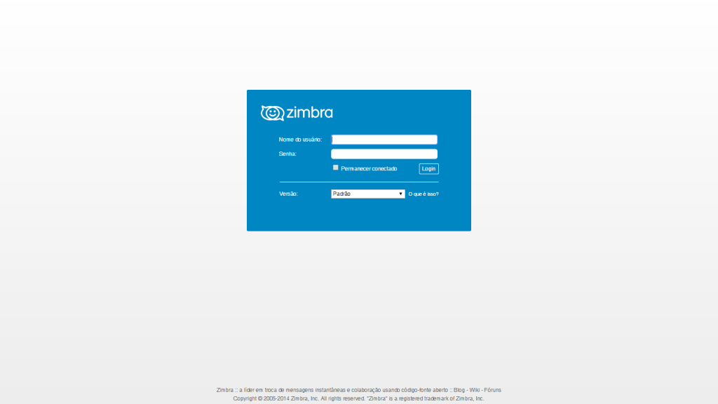 Tela de login do Zimbra
