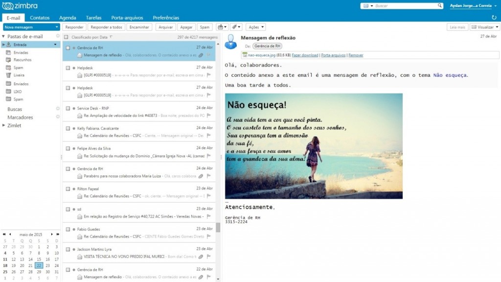 Tela de leitra de e-mails